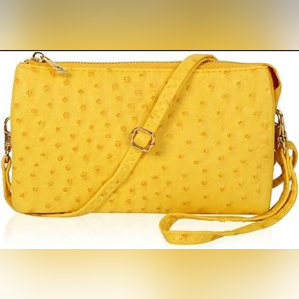 Button Yellow Double Zip Crossbody Bag